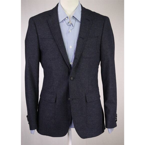 John Varvatos Gray Black Blue Woven Patch Pocket Cashmere Wool Blazer 38R - Picture 2 of 9